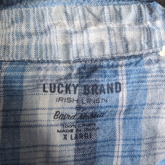 Lucky Brand Baird McNutt Linen Long Sleeve Western Shirt Blue Plaid Size XL - Picture 3 of 7